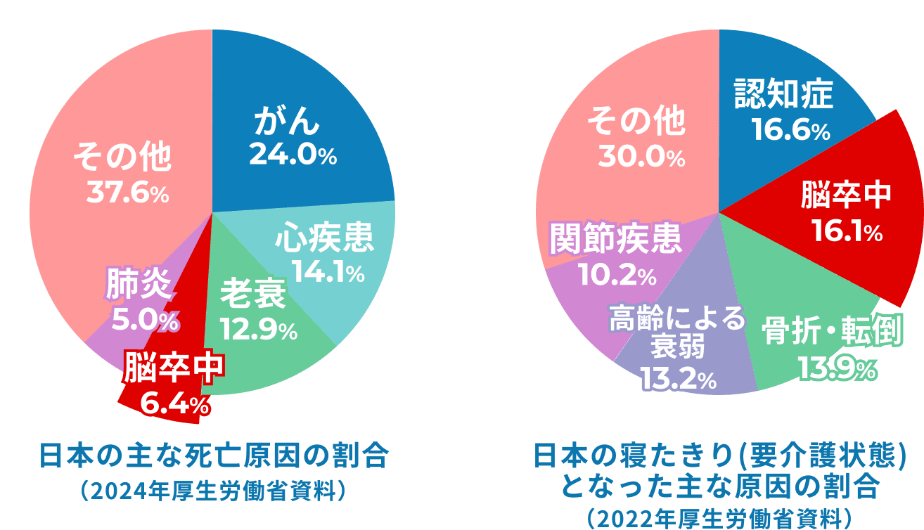 死亡原因順と寝たきり原因順位のグラフ